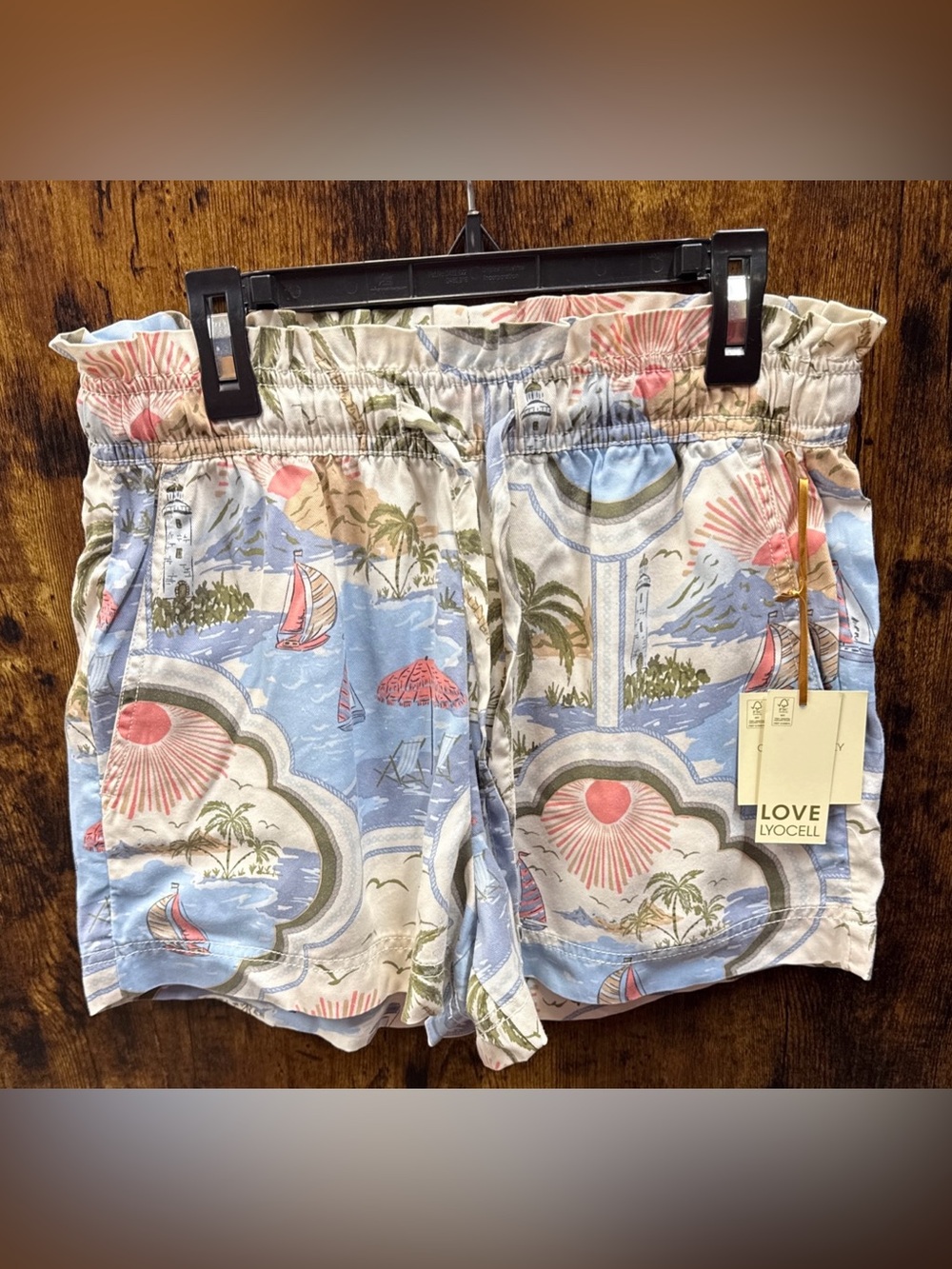 Cynthia Rowley Light Blue Tropical Sailboat High-Waist Shorts